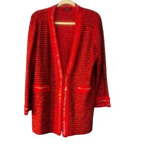 Exclusively Misook Red Black Cardigan Chain Link Knit Jacket NO Size Tag 1X?